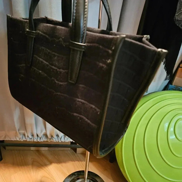 Zara | Black Mock Croc Mini Tote Bag/Faux Leather  and Fabric Satchel - Picture 13 of 15